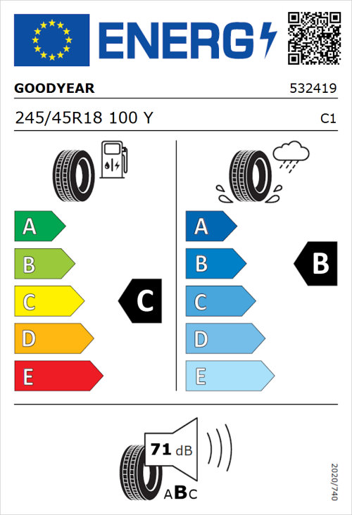 Tyre Label for Goodyear Eagle F1 Asymmetric 3 245/45R18 100Y