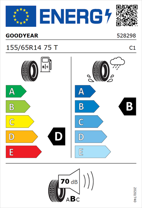 Tyre Label for Goodyear EfficientGrip Compact 155/65R14 75T